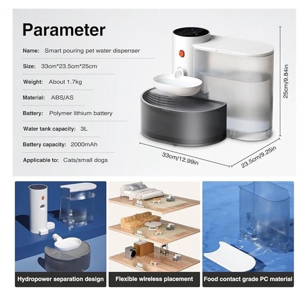Petgravity Smart Self-Refill Pet Water Fountain 3L Wireless 180-Day Battery - Picture 6 of 10
